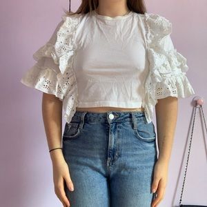 ASOS DESIGN ruffle sleeve t-shirt with broderie